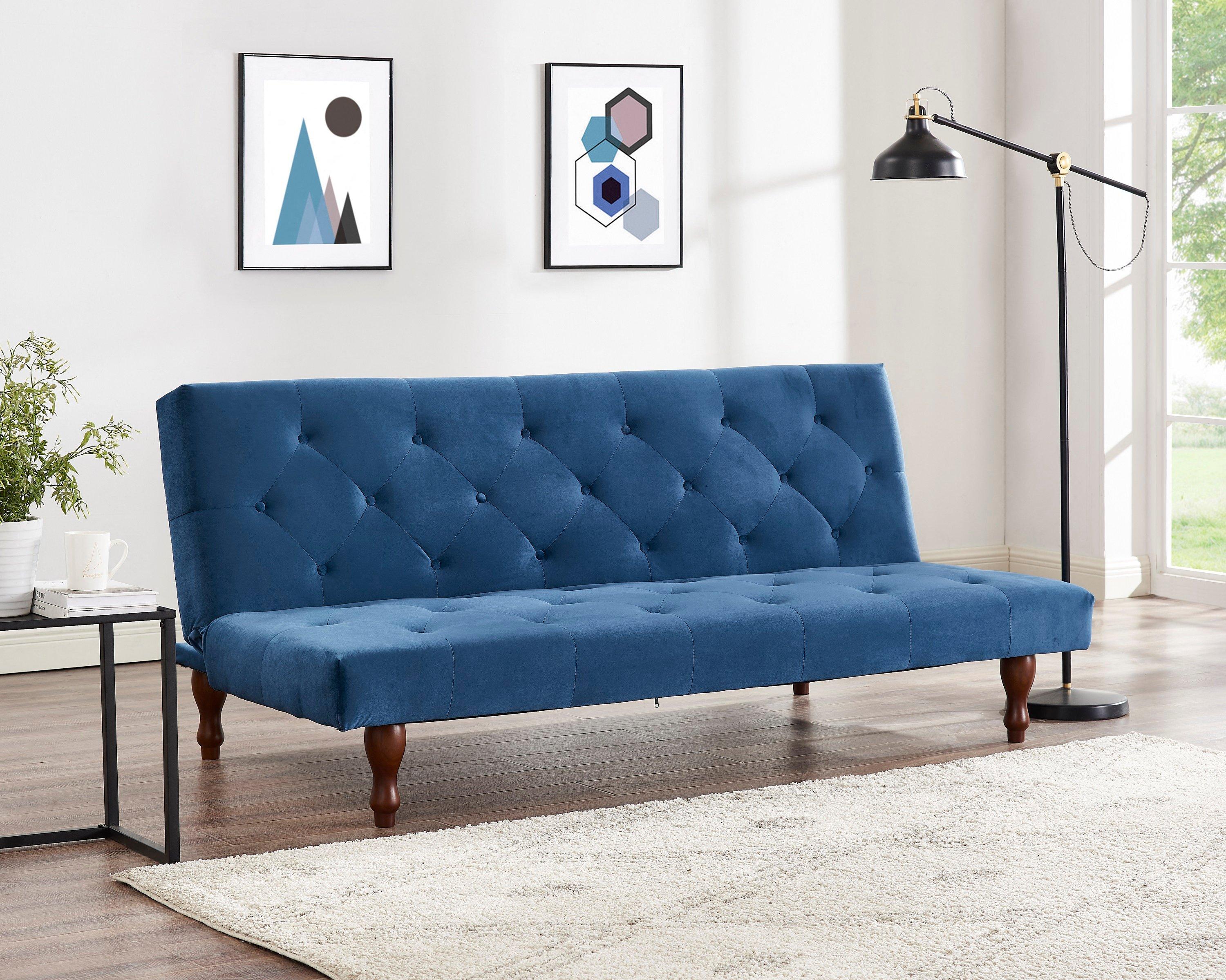 Newell Velvet Sofa Bed With Chesterfield Tufted Detailing and Wooden Legs